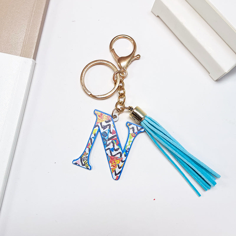 Wholesale Letter Colorful Tassel Zinc Alloy Keychain